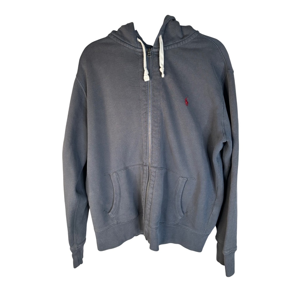 Polo Ralph Lauren Men's Gray Red Pony Fleece Full Zip Hoodie Size XL